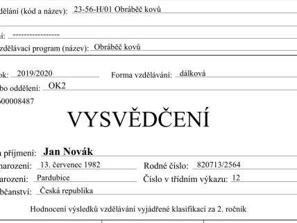 Vysvědčení za 1. pololetí